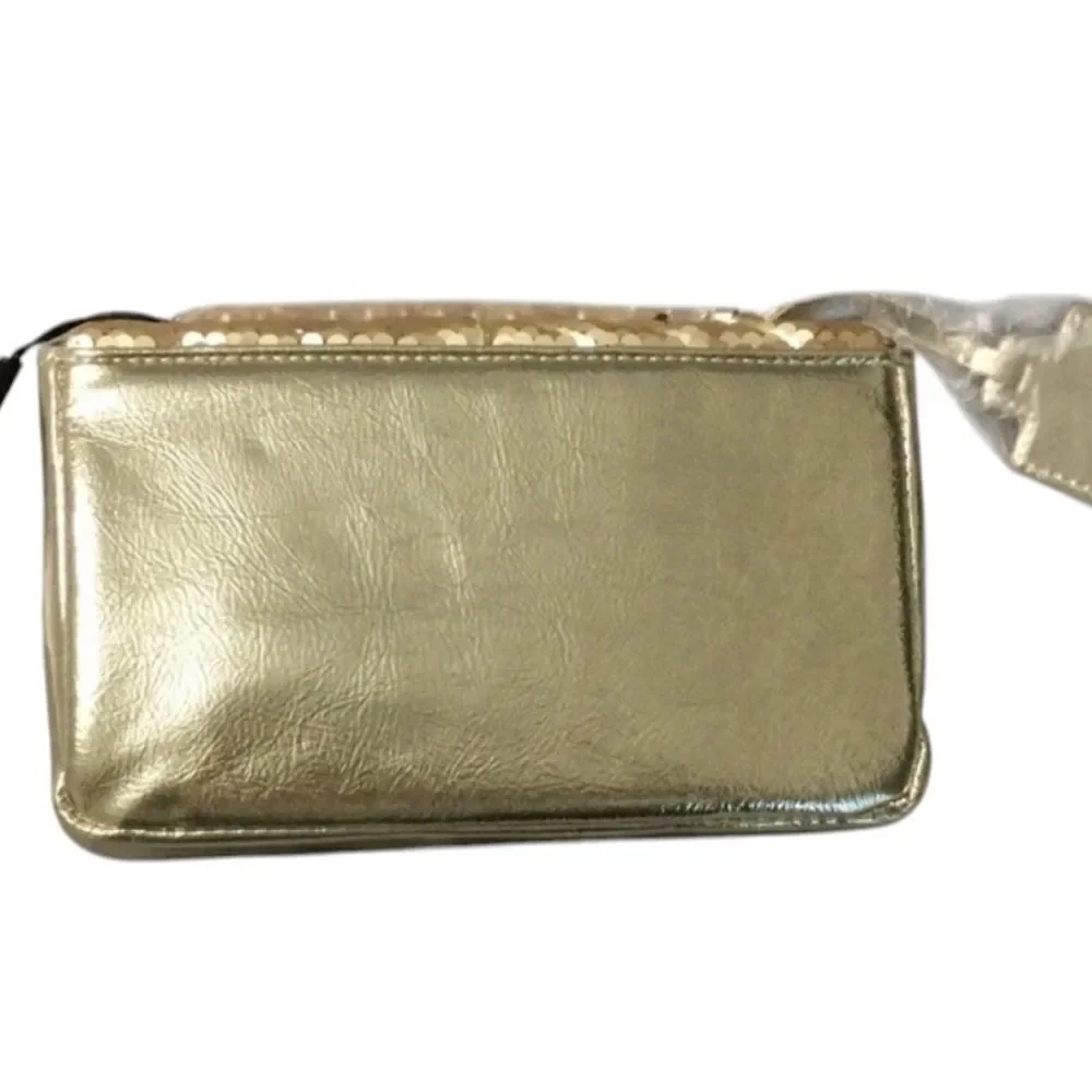NWT Nicole Miller Gold Sequin Quilted Small Crossbody Bag Shoulder Purse Handbag